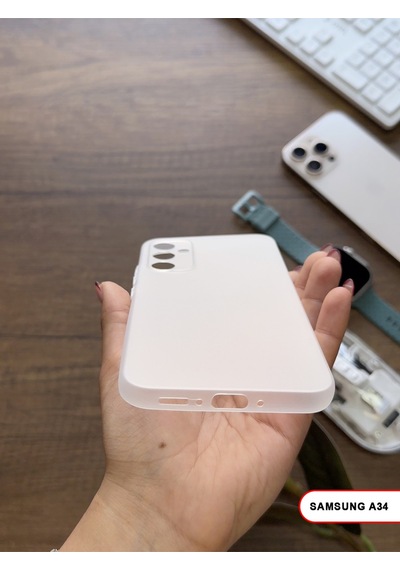 Samsung Galaxy A34 Uyumlu Süper İnce Mat Ultra Thin Silikon Kılıf Beyaz