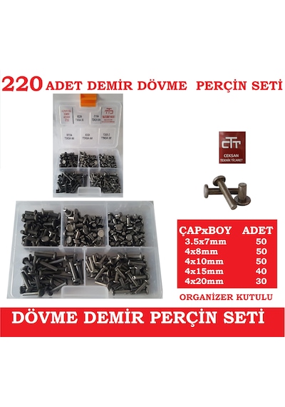 Perçin Demir Dövme-Ezme Perçin Seti 220 Adet