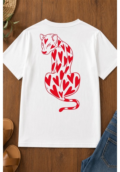 Spoyi Çita Tasarımlı %100 Pamuk Yarım Oversize Beyaz T-shirt