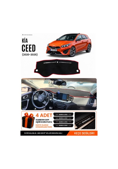 Kia Ceed 2020-2025 Uyumlu Torpido Koruma, Torpido Örtüsü, Torpido Kılıfı - Siyah Kırmızı