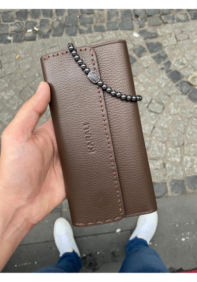 Karalı Deri Karalı Hakiki Deri Telefonluk Unisex Cüzdan Bileklik Hediyeli- Kahverengi Gtc-10 Kahverengi