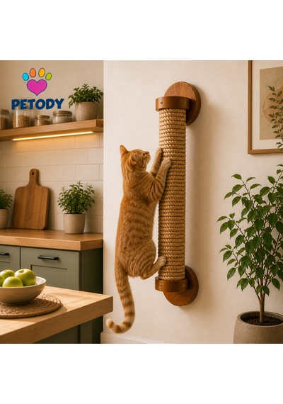 Petody Bastion - Doğal Ahşap Duvara Monte Kedi Tırmalama Direği