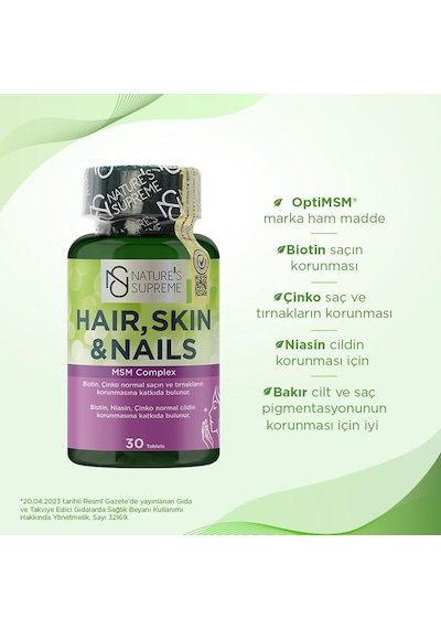 Natures Supreme Hair Skin Nails 30 Tablet Aromasız