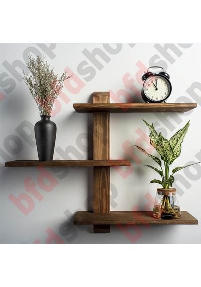 Bfdshop Dekoratif Modüler 3lü Masif Duvar Rafı Ceviz