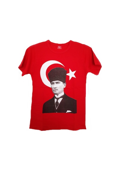 Salar Ticaret Çocuk Kalpaklı Ay Yıldızlı Atatürk Tişörtü Pamuklu Unisex Model Kırmızı