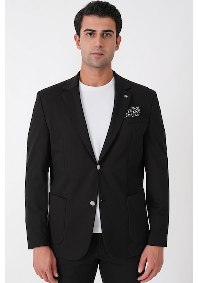 Comfort Fit Çift Yırtmaç Torba Cep Metal Düğmeli Siyah-1 Blazer Ceket C 734 Siyah -1