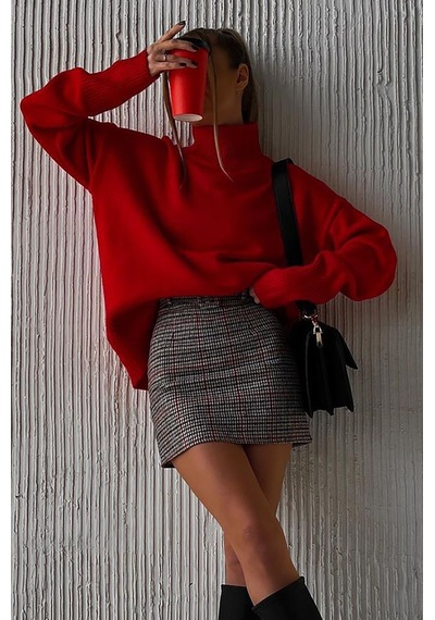 Madmext Mad Girls Kırmızı Balıkçı Yaka Kazak Mg1252 - Kırmızı
