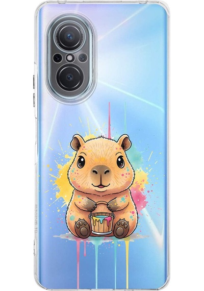 Huawei Nova 9 Se İle Uyumlu Splash Kapibara Tasarımlı Şeffaf Silikon Kılıf Şeffaf