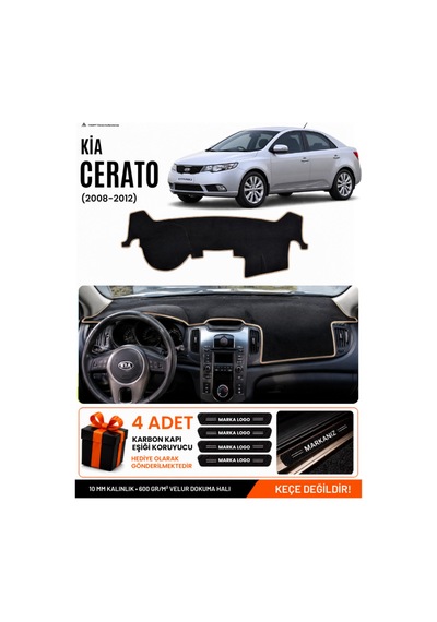 Kia Cerato 2008-2012 Uyumlu Torpido Koruma, Torpido Örtüsü, Torpido Kılıfı - Siyah-bej - Kı007