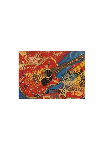Renkli Gitar Deseni Dekoratif Ahşap Tablo