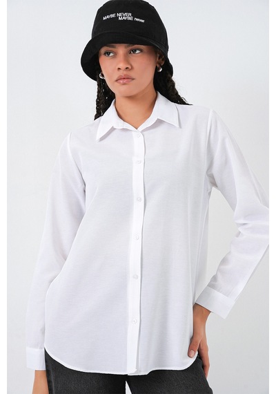 Bigdart Kadın Oversize Basic Gömlek 20349 - Beyaz