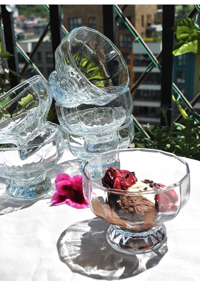 6'lı Cam Dondurma Kasesi Magnolya Puding Tatlı Çerezlik Ayaklı Kase Sunum Seti-225 Ml Jasmın 001 Siyah