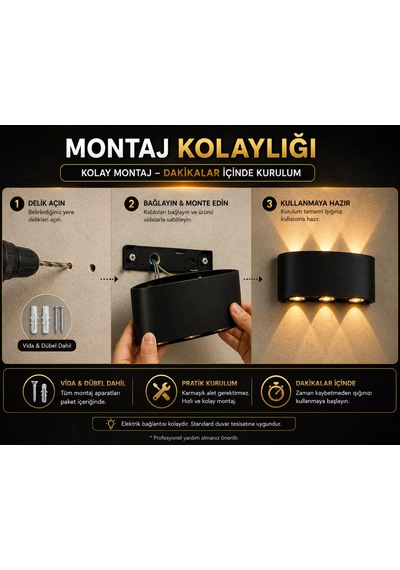 6w İç Ve Dış Renk Aplik 3+3 Dekoratif Çift Yönlü Aplik Elektrikli Pil İle Çalışmaz 3000k-günışığı