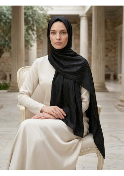Camellia Scarfs İtalyan Jakar Şal Dalga Desen Siyah - Asil Ve Lüks Stil