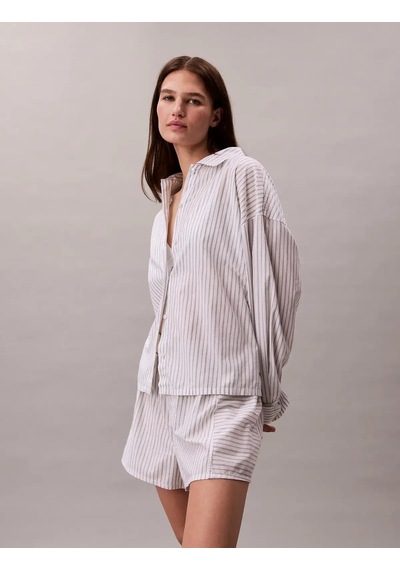 Calvin Klein Cotton Poplın Shırt Beyaz Kadın Pijama Gömleği