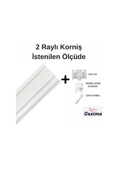 İkili Korniş Rayı Pvc Perde Rayı Ölçü Seçenekli Tavan Tipi Beyaz Korniş Sistemi 1 Metre