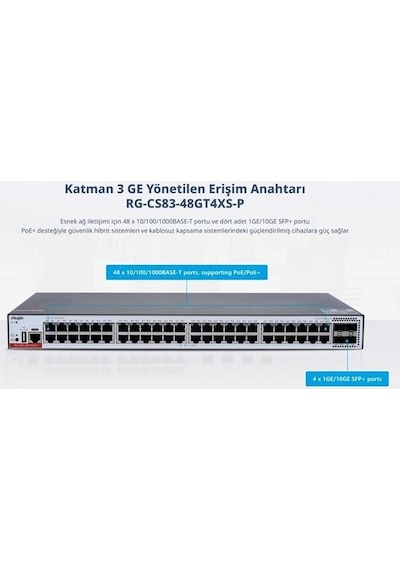 Ruıjıe 48port Rg-cs83-48gt4xs-p Gıgabıt 4-10gbe Sfp+ 405w Layer3 Yönetilebilir Poe Swıtch