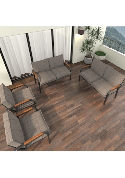 Mygusi Hayal Balkon Bahçe Cafe - Metal Kanepe Koltuk Takımı - 2+2+1+1 Cappuccino