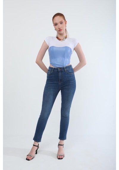 Kadın Slim Fit Likralı Esnek Jean Pantolon Mavi Mavi