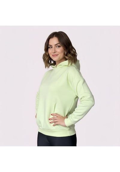 Oversize Kanguru Cepli Kapüşonlu Sweatshirt Uçuk Yeşil