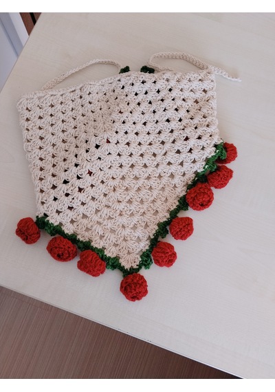Gül Detaylı Pinterest Bandana Bej - Kırmızı