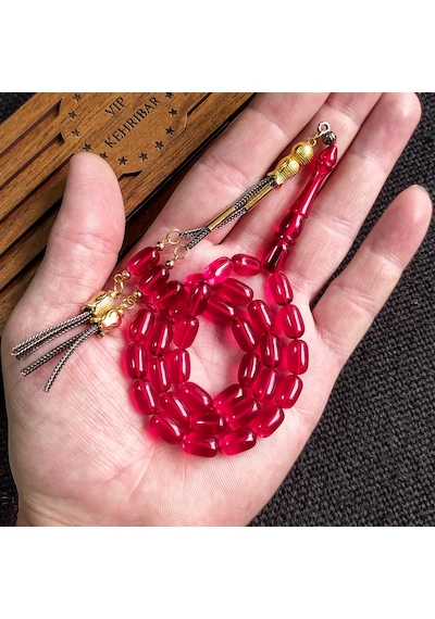 7x11 mm Kırmızı Ateşi Kehribar İsme Özel Tesbih