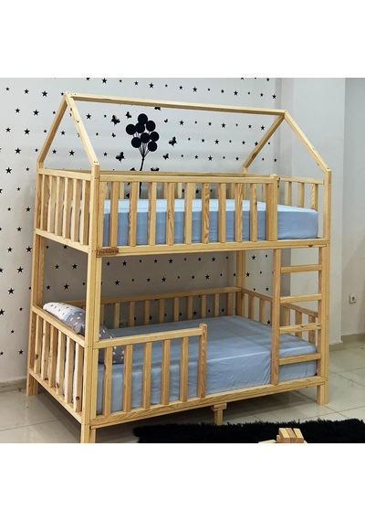 Markaawm Markaawm Montessori Yatak Çatılı Doğal Ahşap Ranza Karyola Akçaağaç