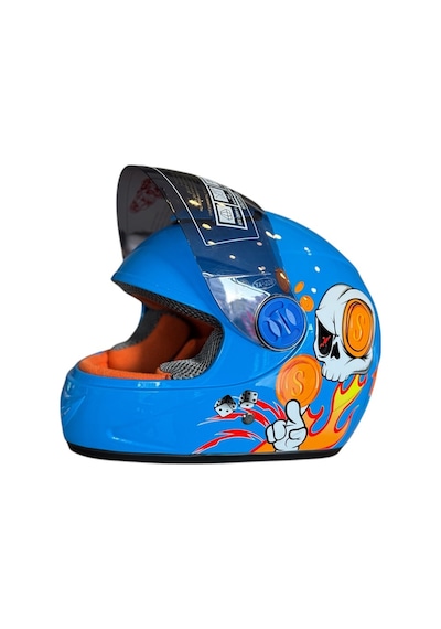 Çocuk Kaskı Çene Kapalı Çocuk Kask Ecer22-06 Sertifikalı Mavi