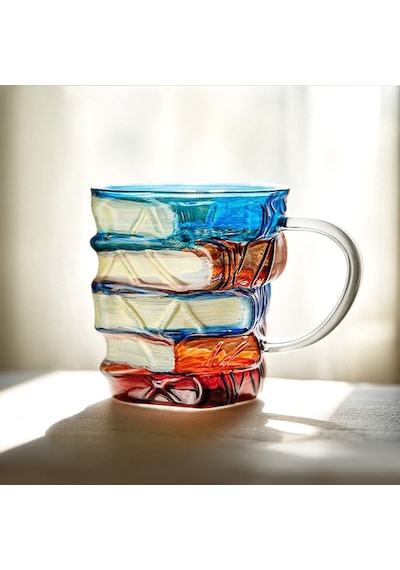 Qerhome Borosilikat Cam Renkli Sherlock Kupa 350 Ml 1 Adet Şeffaf