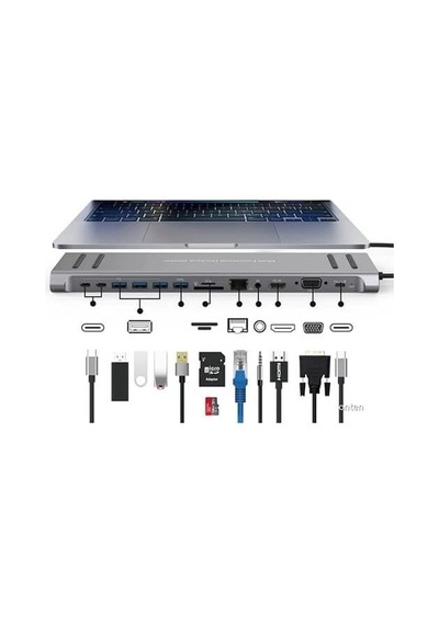 Mst-14u 14ın1 Type-c To Hdtv Multifunction 4k Ultra Hd 14 Ports Çevirici Dönüştürücü Adaptör