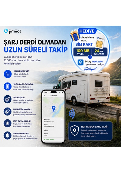 Jimiiot Jimi Iot Ll303 Solar Enerjili 4g Gps Varlık Takip Cihazı 10.000 Mah, Ip67, Karavan, Tekne, Treyler Ve İş Makinesi Takip