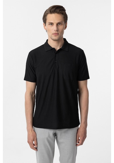 Süvari Siyah Regular Armürlü Polo Yaka Tişört-37273 Siyah