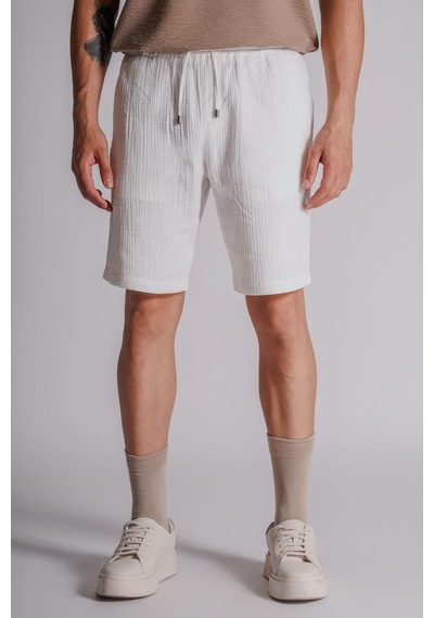 Braccas Erkek Yandan Cepli Beli Lastikli Dokulu Kumaş Relaxed Fit Jogger Şort Ekru Ekru