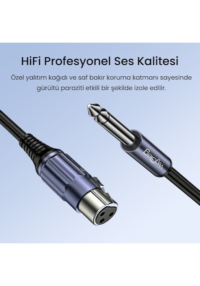 Veggieg 6.35mm To Xlr Dişi Mikrofon Kablosu Hi-fi Ses Kalitesi Ofc Bakır Enstrüman Ses Kablosu 2 Metre