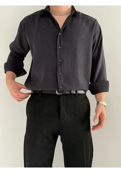 Relaxed Fit Hafif Rahat Modal Kumaş Gömlek Siyah