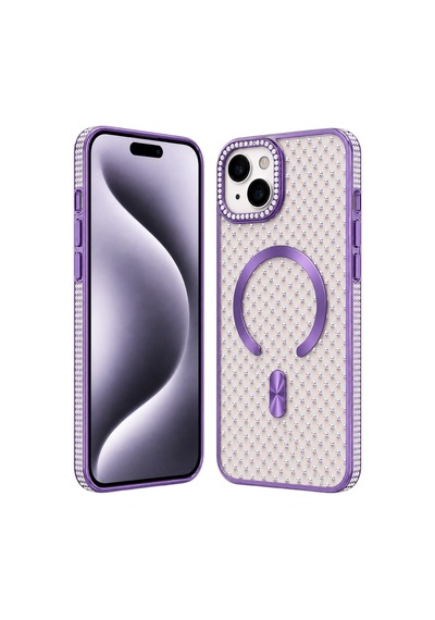 Nettech Apple iPhone 13 Uyumlu Taşlı Seri Arka Koruma Kılıf - Mor