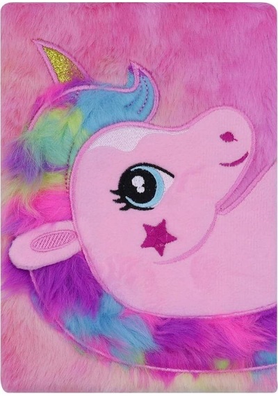 Unicorn Tasarımlı Peluş Çizgili Defter