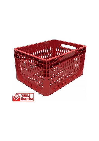 Alpbx Delikli Kırmızı Plastik Kasa 40x30x22 Cm - Sepet 21 Litre