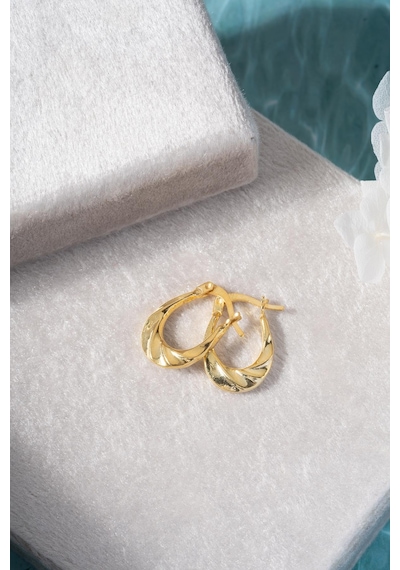 925 Ayar Gümüş Gold Rengi İşlemeli U Şekil Tasarım Şarnel Küpe Gold