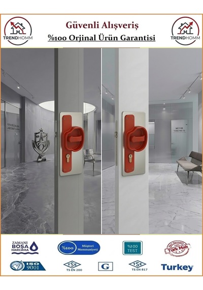 Trendhomm Okul Tipi Pvc Güvenlikli Bariyerli Kapı Kolu - 1 Takım Ön Ve Arka - Kırmızı
