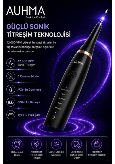 Ultrasonic Şarjlı Elektrikli Akıllı Diş Temizleme Cihazı Beyazlatıcı 5 Mod 3+1 Başlık, Ipx8 Su Geçi 18876523