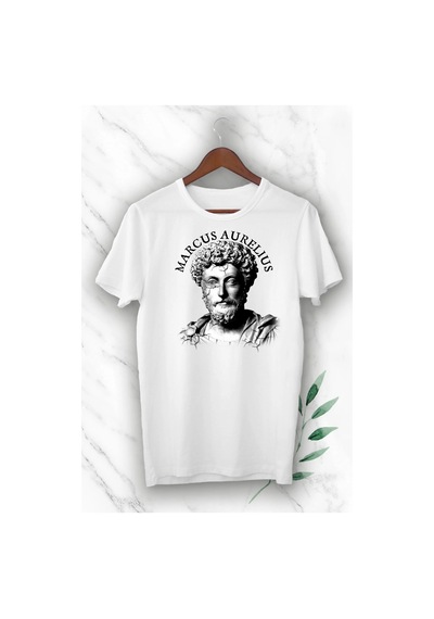 Startmore Beyaz Mitoloji Filozof Marcus Aurelius Baskılı Unısex Tişört Beyaz