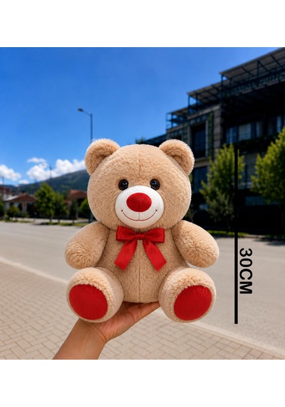 Sevimli Peluş Ayıcık 30cm - Hediyelik & Sevimli Uyku Arkadaşı Peluş Oyuncak Açık Kahverengi