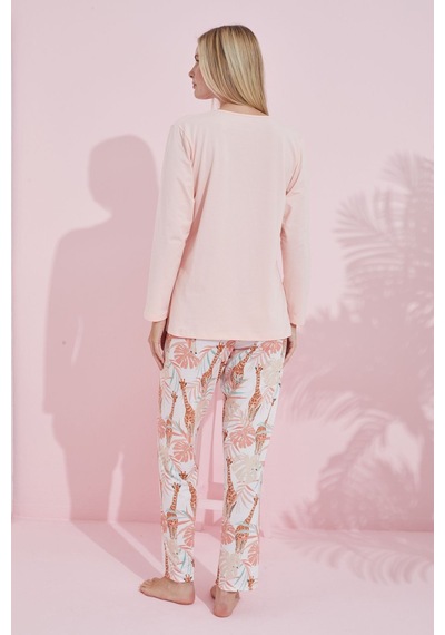 Siyah İnci Pamuklu Örme Pijama Takım 24240185 Somon