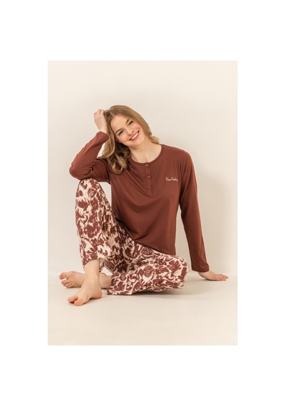 Pierre Cardin 9264 Modal Uzun Kol Kadın Pijama Takımı Kahverengi Pierre Cardin 9264 Modal Uzun Kol Kadın Pijama Takımı Kahverengi