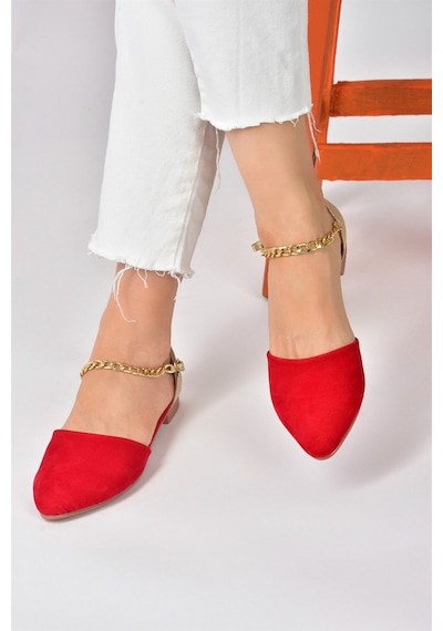 Fox Shoes Kırmızı Dore Süet Kadın Babet B726024402 Kırmızı