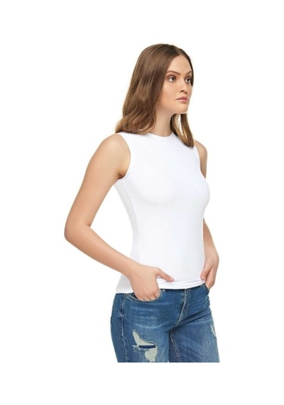 Tutku Elit Kadın Beyaz Elastan Pamuklu Likralı Sıfır Kol Body