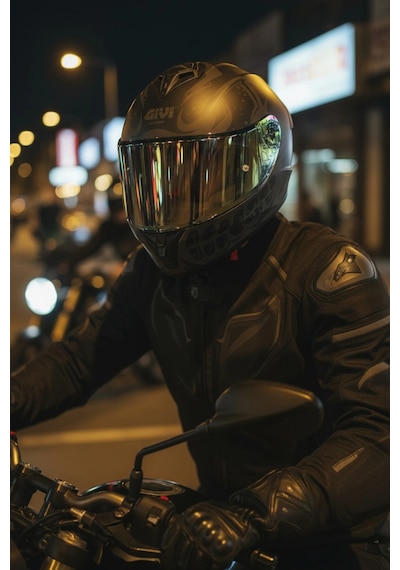 Gıvı 50.x Bones Siyah  1 Renkli 1 Şeffaf Vizörlü Motosiklet Kask Gold Vizör + Şeffaf