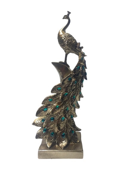 Yeşil Dikey Taşlı Tavuskuşu Dekoratif Obje - Gold