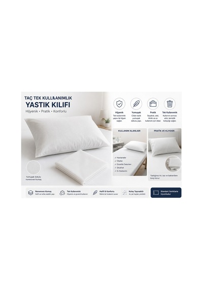 Taç Tek Kullanımlık Yastık Kılıfı Beyaz